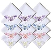 Selected Hanky Women's Cotton Handkerchiefs with Butterfly Lace at Corner, Ladies Hankies 12 Pcs, Handkerchiefs of Textiles