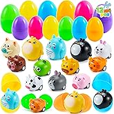 JOYIN 12 Pcs Prefilled Easter Eggs with Toys, Plastic Easter Eggs with Animal Cars for Kids Gift, Basket Stuffers, Classroom Prize Supplies, Party Favors
