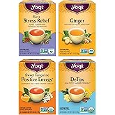 Yogi Tea Well-Being Variety Pack - 16 Bags per Pack (4 Packs) - Black & Herbal Sampler - Caffeine & Caffeine Free - Kava Stress Relief, Ginger, Sweet Tangerine Positive Energy & DeTox