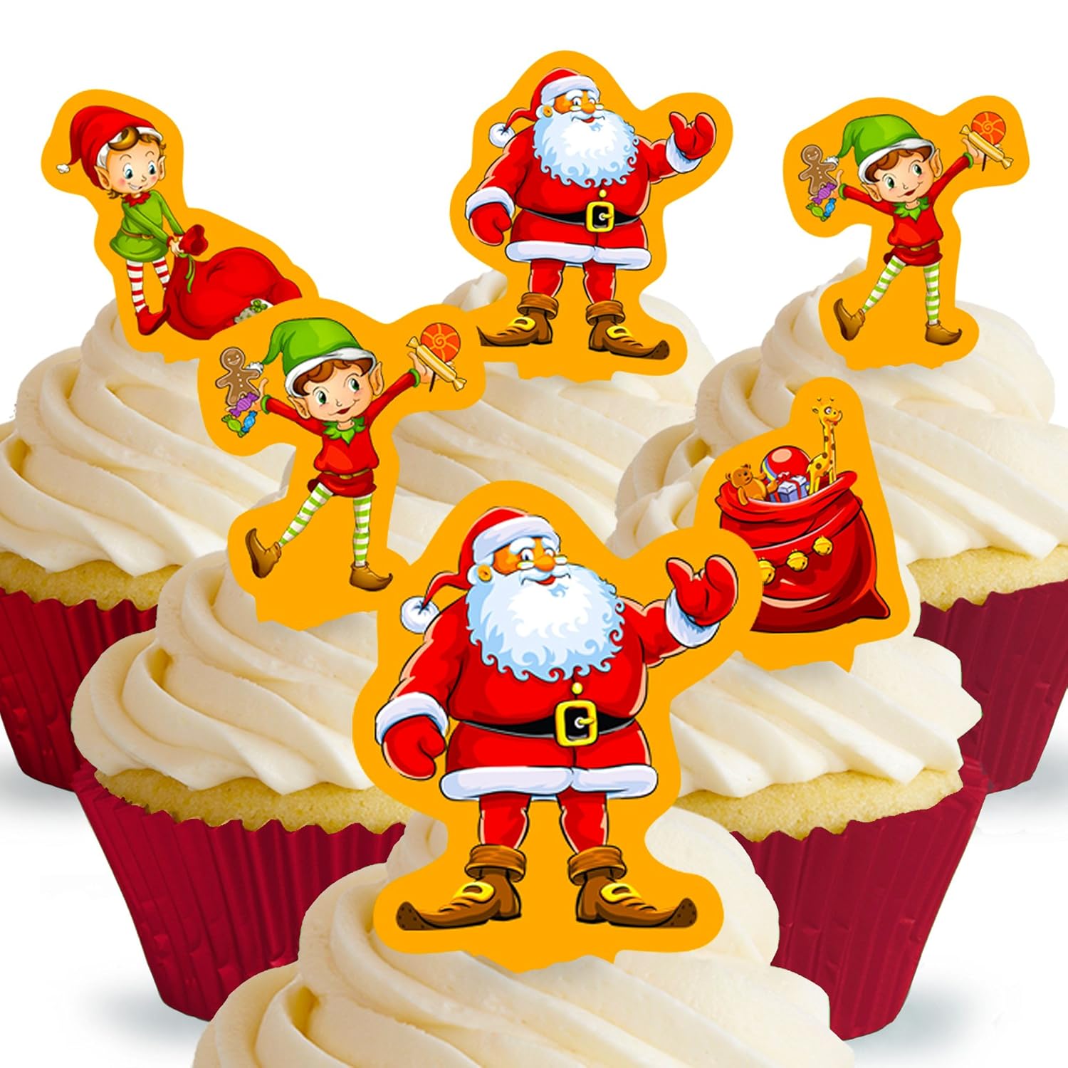Cakeshop 12 X Pre Cut Santa And Elves Christmas Edible Cake Toppers Amazon Com Grocery Gourmet Food