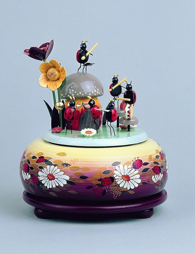 KWO Olbernhau 13017 Spieldose klein Musizierende Käfer, 15 cm