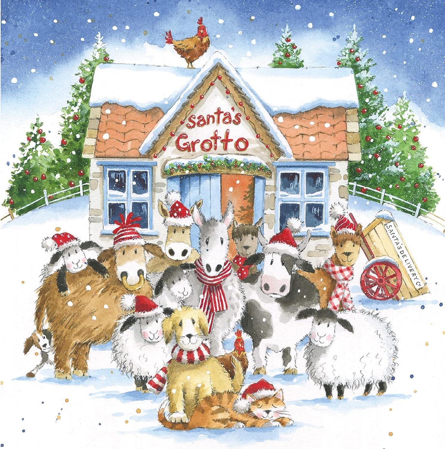 Charity Christmas Cards Box of 20 - BHF, Marie Curie, Parkinson's UK, Oxfam, The Stroke Association, NSPCC - Santa's Grotto and Snowman - 10 Each of 2 Designs - Eco-Friendly