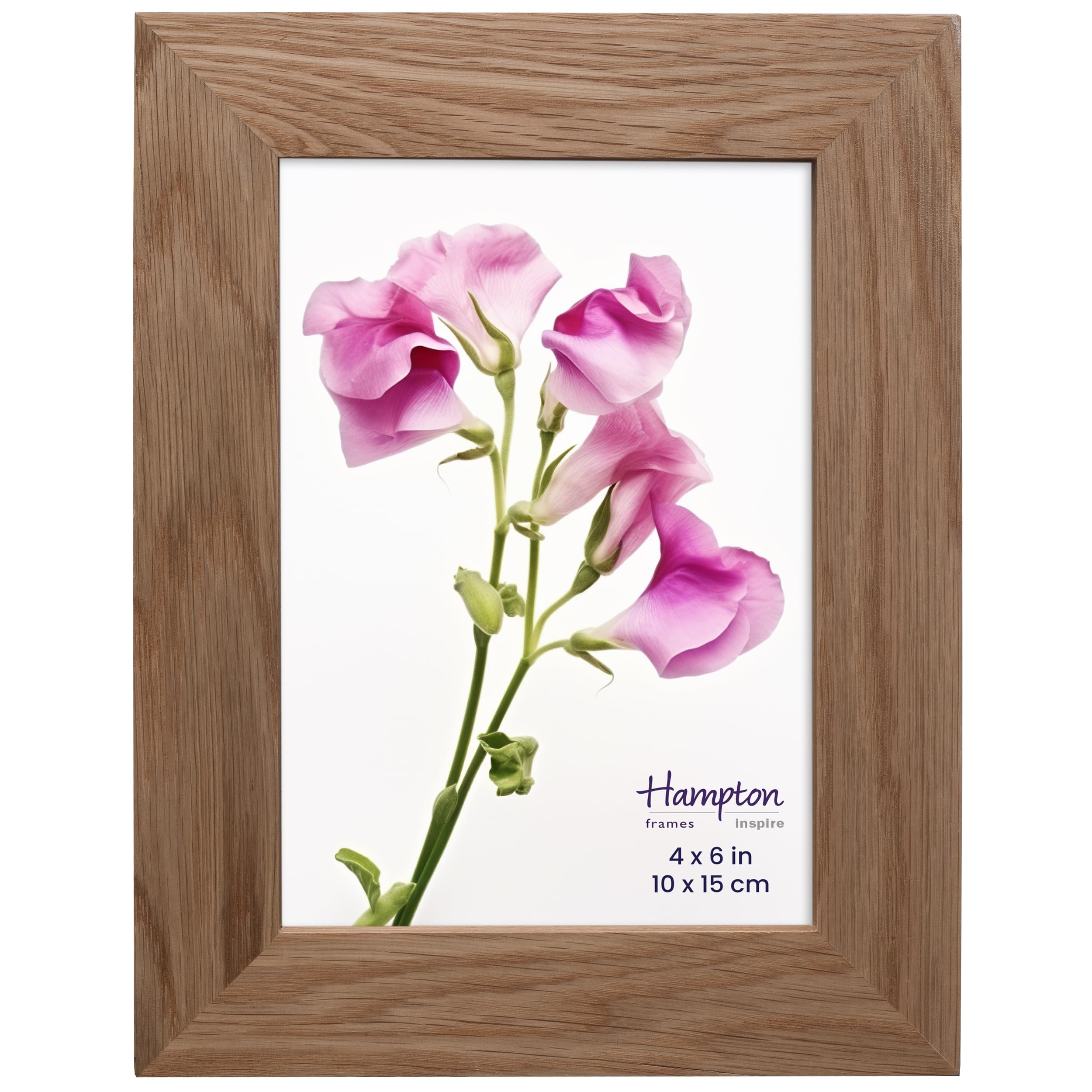 inspire by Hampton Frames | OAKRIDGE Photo Frame | 4x6 (10x15cm), Natural Oak, Solid Wood, Glass Front | Freestanding or Wall Mount | Display Pictures, Home Décor