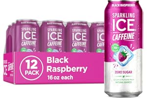 Sparkling Ice Caffeine Black Raspberry Sparkling Water with Caffeine, Zero Sugar, with Antioxidants and Vitamins,16 fl oz Cans (Pack Of 12)