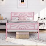 Yaheetech 3ft Single Bed Metal Slatted Frame Cloud Headboard Pink