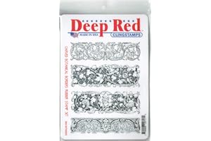Deep Red Stamps Carved Botanical Borders Rubber Cling Stamp Set