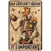 KIYOYO Vintage Garden Metal Signs Health Matters Poster Skeletons Self Love Isn't Selfish It's Important Decor tattoo Skull Sign 8x12 Inch Home Restaurant Garden Yard