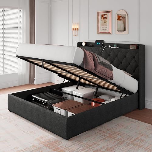 iPormis Full Size Lift Up Storage Bed with Fast Charging Station & USB ...