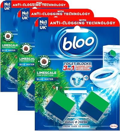 Bloo New 3in1 Toilet Blocks Pack of 6 Limescale Remover Blue Water