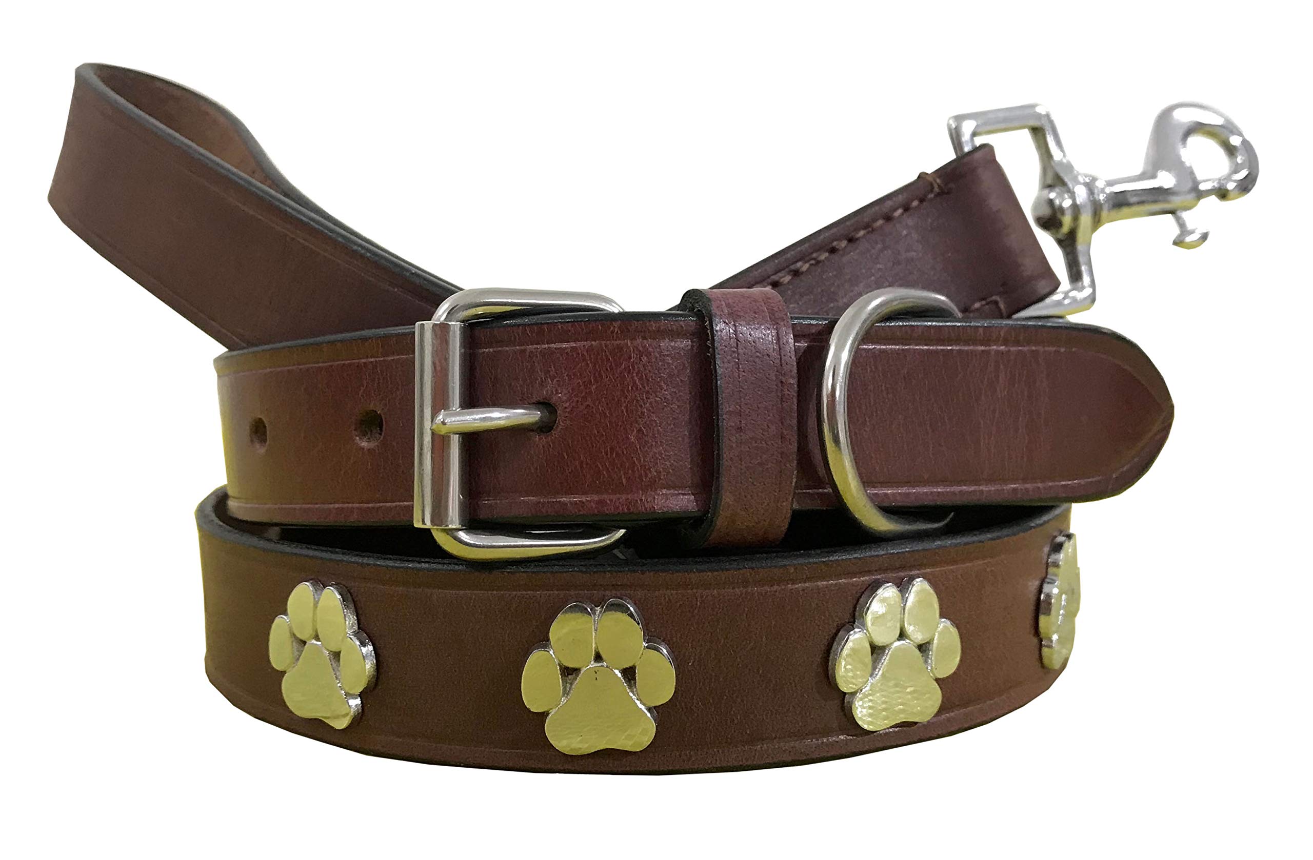 BRADLEY CROMPTON (Dog Lead + Dog Collar) Genuine Leather Matching Pair Dog Collar and Lead Set S