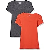 Amazon Essentials Women's Slim-Fit Cap-Sleeve Scoop Neck T-Shirt, Pack of 2