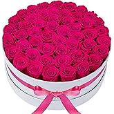 50 Piece Roses in a Velvet Box, Flowers for Delivery, Presereved Flowers Birthday Gifts for Women Mom and Wife (Radiant Pink)