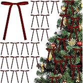 Glitinsel Dark Red 24 Pcs Velvet Bows Christmas Tree Ornaments Valentines Day Bows Decoration for Garland Home Coquette Wedding Decor (5 x 7 Inch，Width of 3/8")