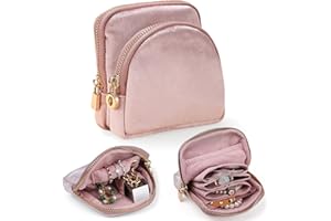 Lumayina Small Travel Jewelry Case Set 2-in-1 Detachable Velvet Pouches, Portable Jewelry Organizer bag for Rings Earrings Bracelets, Gift Box for Women (Blush Pink)