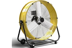 KEGIAN 24 Inch Industrial Drum Fan, 8800 CFM High Velocity Floor Shop Fan, Heavy Duty, 3 Speeds, 360 Degree Tilt with Casters Handle, Ideal for Industrial, Commercial, Gym, Garage Use, ETL Listed