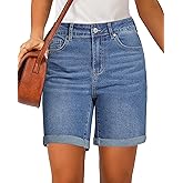 luvamia Jean Shorts for Women High Waisted Trendy Causal Summer Fold Hem Stretchy Long Denim Shorts 7 Inch Inseam