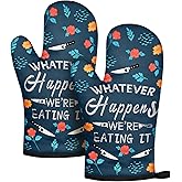 Slohif Funny Oven Mitt Heat Resistant for Women - 2 Pack Blue Cute Novelty Cool Kitchen Oven Mittens with 100% Cotton for Baking and Cooking Accessories