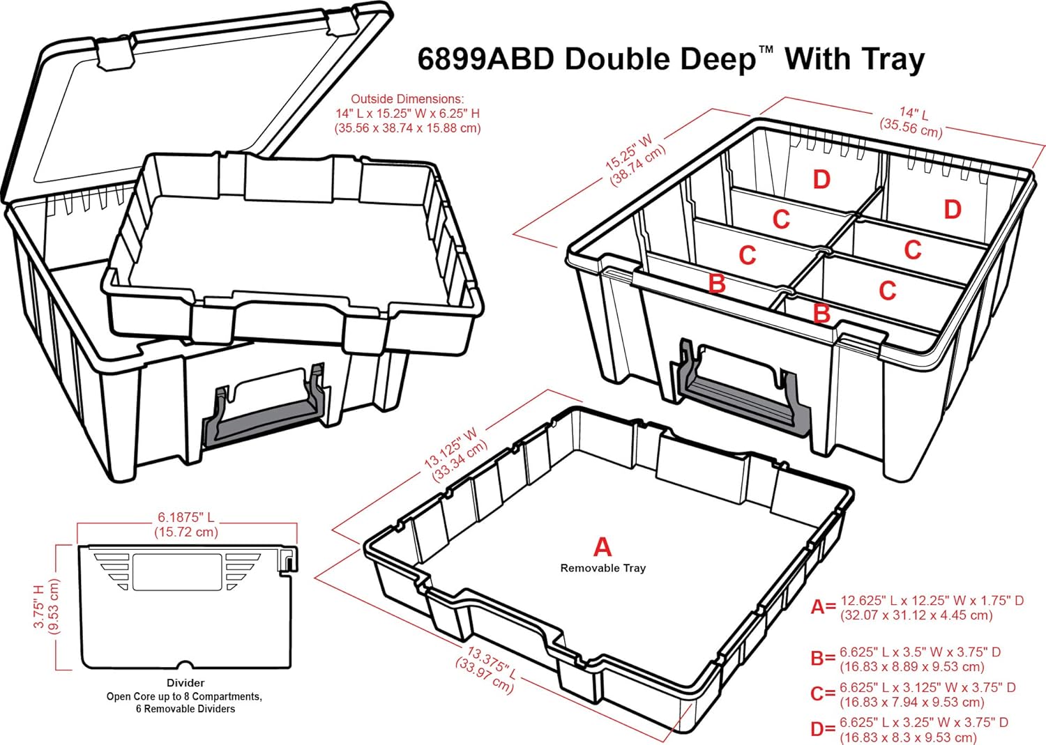 AB Designs 6899ABD Super Satchel Double Deep with Lift-Out Tray and Removable Dividers, Stackable Home Storage Organization Container, Clear with Sliver Latches and Handle: Home & Kitchen