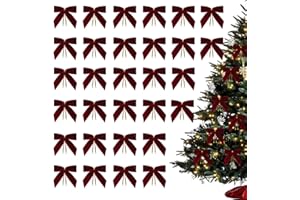 30Pcs Small Velvet Bows for Christmas Tree, Christmas Tree Ribbon Neutral Ornaments 3.5 * 3.5 Velvet Ribbon for Gift Wrapping