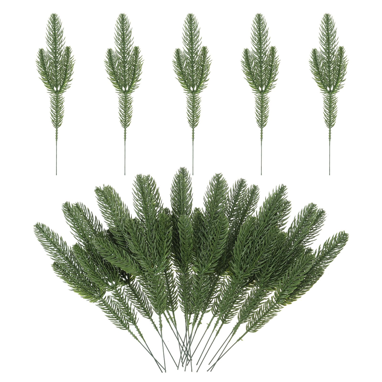 PATIKIL 9.8" Artificial Pine Branches, 30Pcs Faux Pine Leaves Fake Pine Needles Sprigs Greenery Plants for DIY Garland Crafts Christmas Home Decor, Green