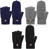 SATINIOR 3 Pairs Winter Fingerless Wool Gloves Warm Knitted Convertible Mittens Flap Cover Texting Mittens for Women Men