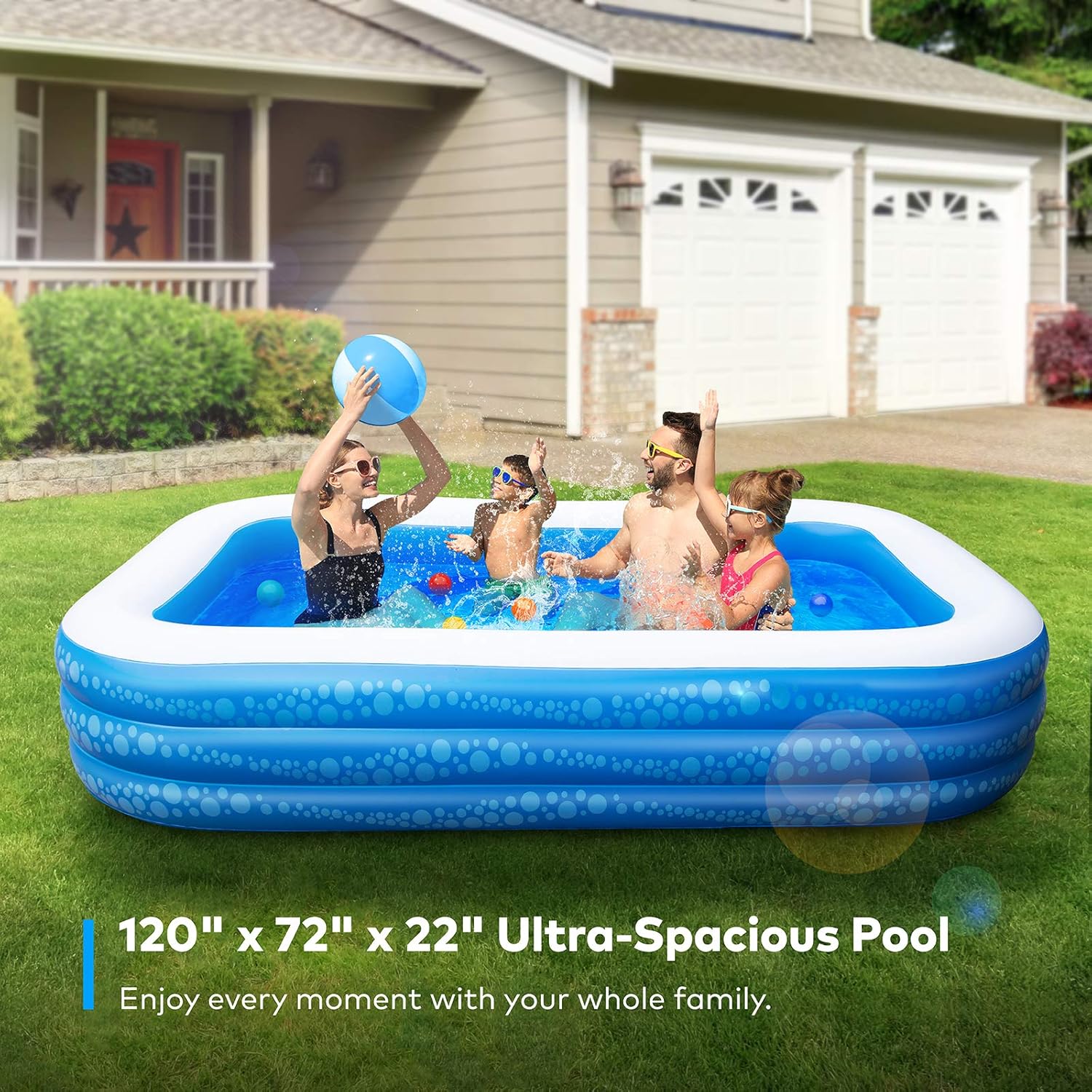 Inflatable Swimming Pool, Hesung 118" X 69" X 21" Full-Sized Family Kiddie Blow up Pool for Kids, Adults, Baby, Children, Thick Wear-Resistant Big Above Ground, Garden, Backyard Water Party for Age 3+: Garden & Outdoor