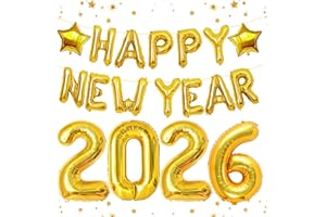 IPARTYCOOL Upgraded, Large 32in 2026 Balloons +16in Happy New Year Banner Balloons (Premium Gold Foil), Ideal New Years Eve Party Supplies 2026, with Star Balloon, NYE Balloon, Perfect for NYE Decorations