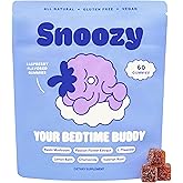 Snoozy Bedtime Buddy, Reishi Mushroom Sleep Gummies | Chamomile, Valerian Root, Lemon Balm Extract | Natural Sleep Aid, Melatonin Free | Raspberry Flavored, 60 Gummies, 1 Pack