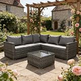 Panana 5 Seater Rattan Garden Corner Sofa Set with Coffee Table Grey view 9