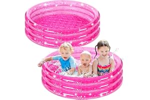 ARROWBASH 2 Pack Inflatable Kiddie Pool for Kids 47 Inch Round 3 Rings Plastic Blow up Pool with Silver Glitter Cushioned Bottom Small Toddler for Backyard Garden,Pink