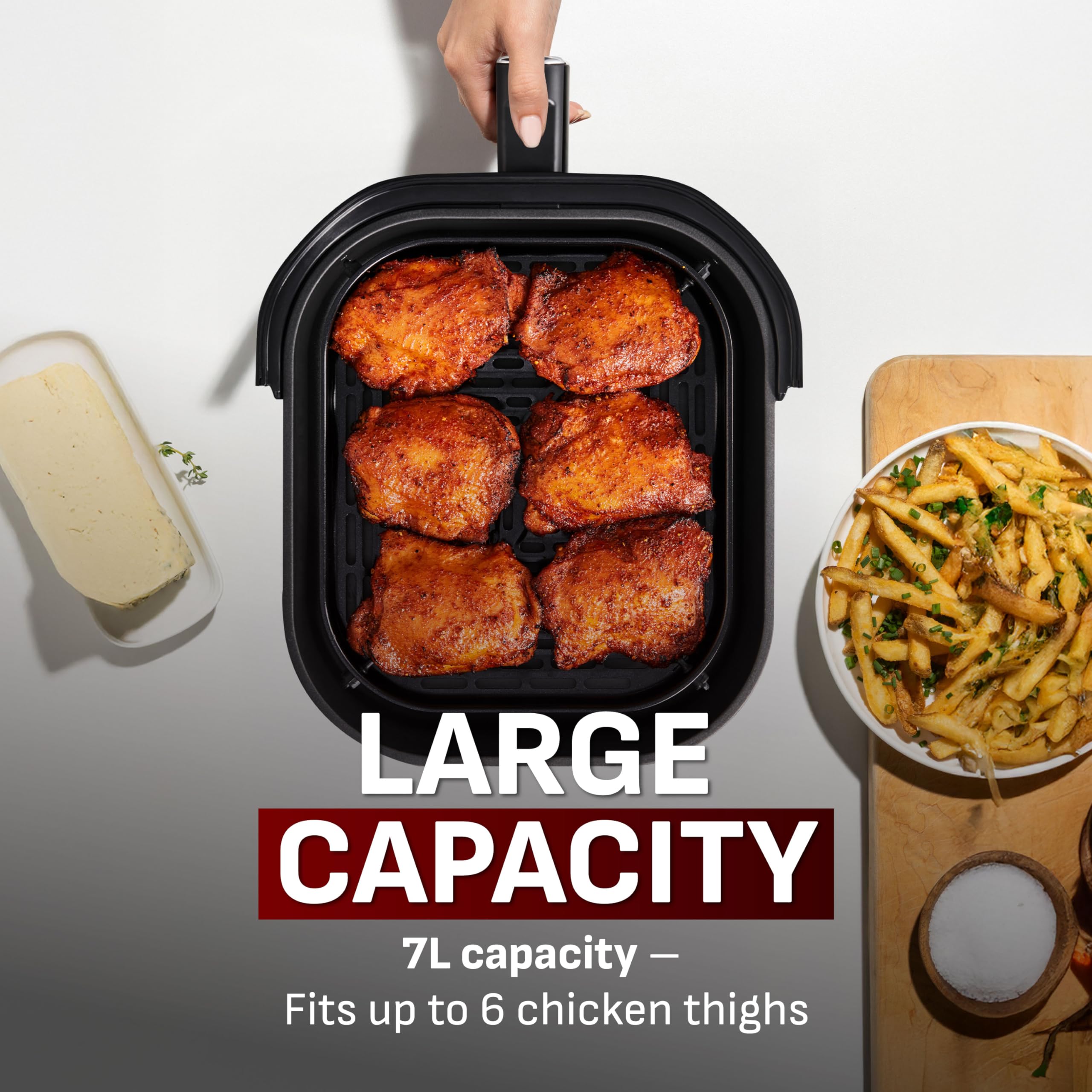 T-fal Freidora de aire por infrarrojos, 2 veces más rápida que el calentamiento tradicional*, Combo de deshidratador de freidora de aire grande, 8 funciones de cocción, ventana con luz, tecnología sin vibración, Apta para lavavajillas, 1800 W, negra