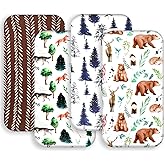 4 Pack Bassinet Sheets Woodland Forest Animals Wood Neutral Unisex Fitted Baby Bassinet Sheets Set for Standard Bassinets for Baby Boys or Girls