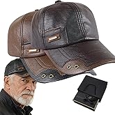 Warm Leather Baseball Caps, 2026 Upgraded Men's Genuine Windproof PU Leather Plush Fleece Lining for Daily Life