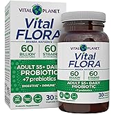 Vital Planet - Vital Flora Adults Over 50 Daily Probiotic 60 Billion CFU, 60 Diverse Strains, 7 Organic Prebiotics, Immune Support, Gas, Digestive Health Probiotics for Women and Men, 30 Capsules