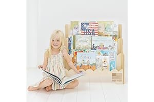 Fable Twig Wooden Kids Bookshelf w/Scalloped Edges- Made in USA- Perfect Height 3-Tier Montessori Shelf- Durable Childrens Bookcase for Kids Room or Playroom- Baby Book Shelf Nursery