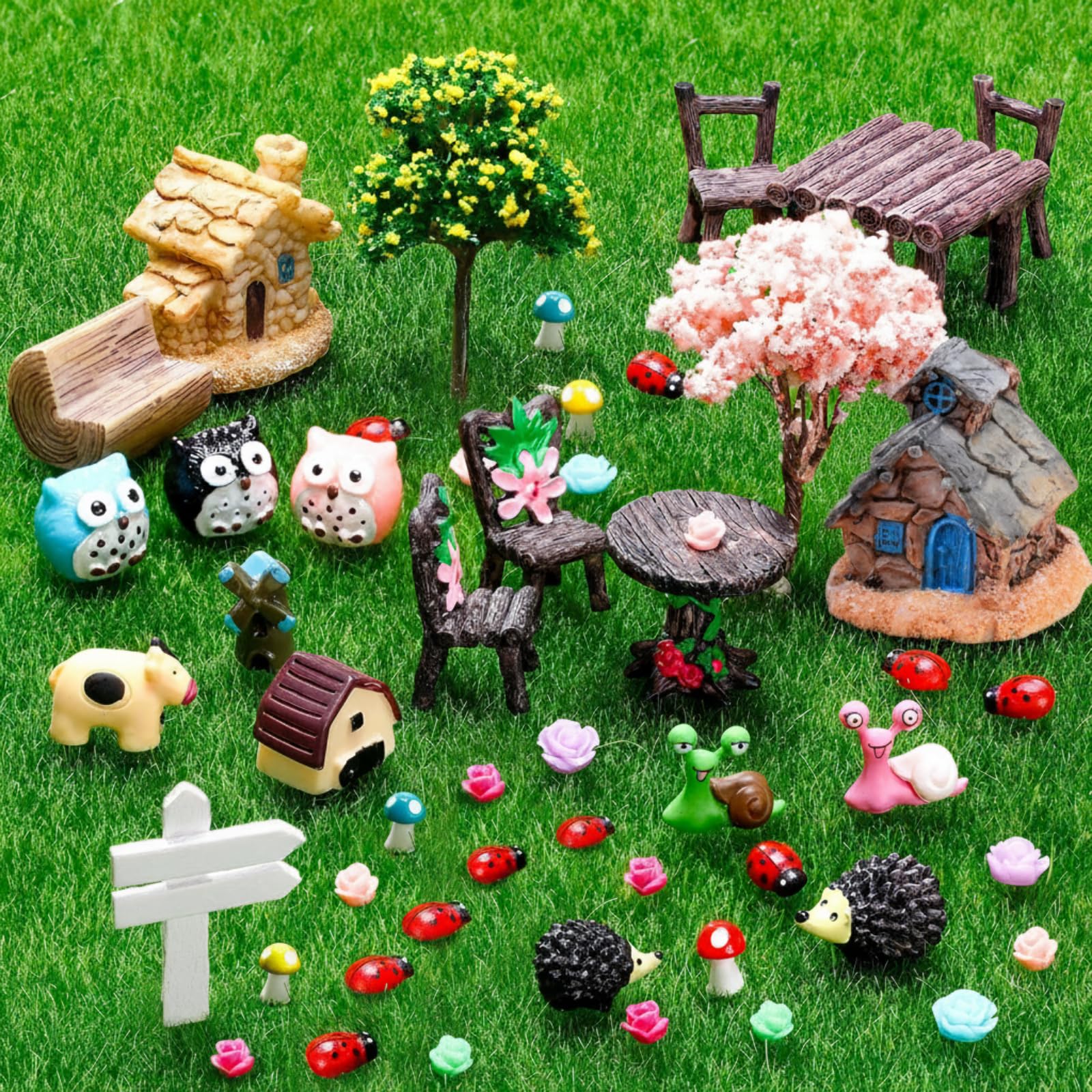 Skylety 64 Pieces Miniature Garden Accessories Mini Animals Ornament Kit Animal Figurines Miniature Micro Landscape Accessories for Dollhouse Decoration Plant House Decor