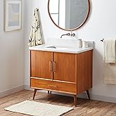 Signature Hardware 953363-36-RUMB-0 Novak 36" Freestanding Teak Single Basin Vanity Set with Cabinet, Vanity Top, and Rectang