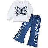 Renotemy Toddler Baby Girl Clothes Fall Winter Outfits Gifts Sweatshirt Bell Bottom Jeans Pants for 12Months-5 Year Girls