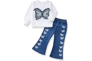 Renotemy Toddler Baby Girl Clothes Fall Winter Outfits Gifts Sweatshirt Bell Bottom Jeans Pants for 12Months-5 Year Girls