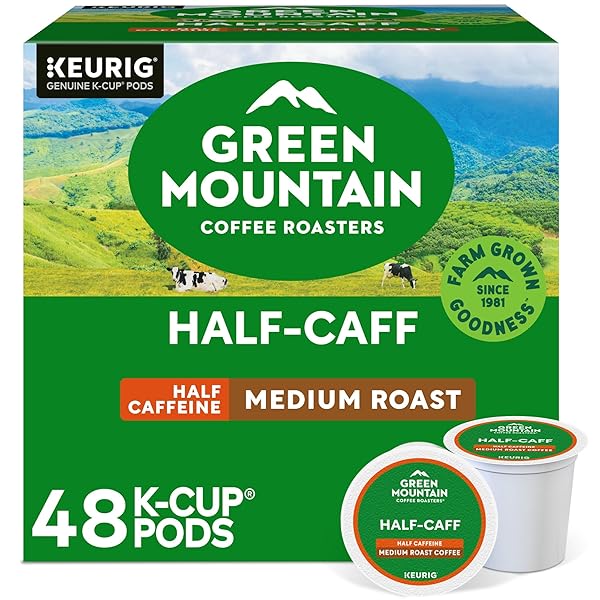 GREEN MOUNTAIN COFFEE ROASTERS HALF CAFF, SINGLE-SERVE KEURIG K-CUP PODS, MEDIUM ROAST COFFEE PODS, 48 COUNT