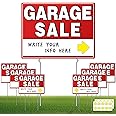 7 Pcs Garage Sale Sign With Metal Stakes, 17" x 13", Double-Sided With 20 Directional Arrow Stickers, Large Yard, Weather-Proof