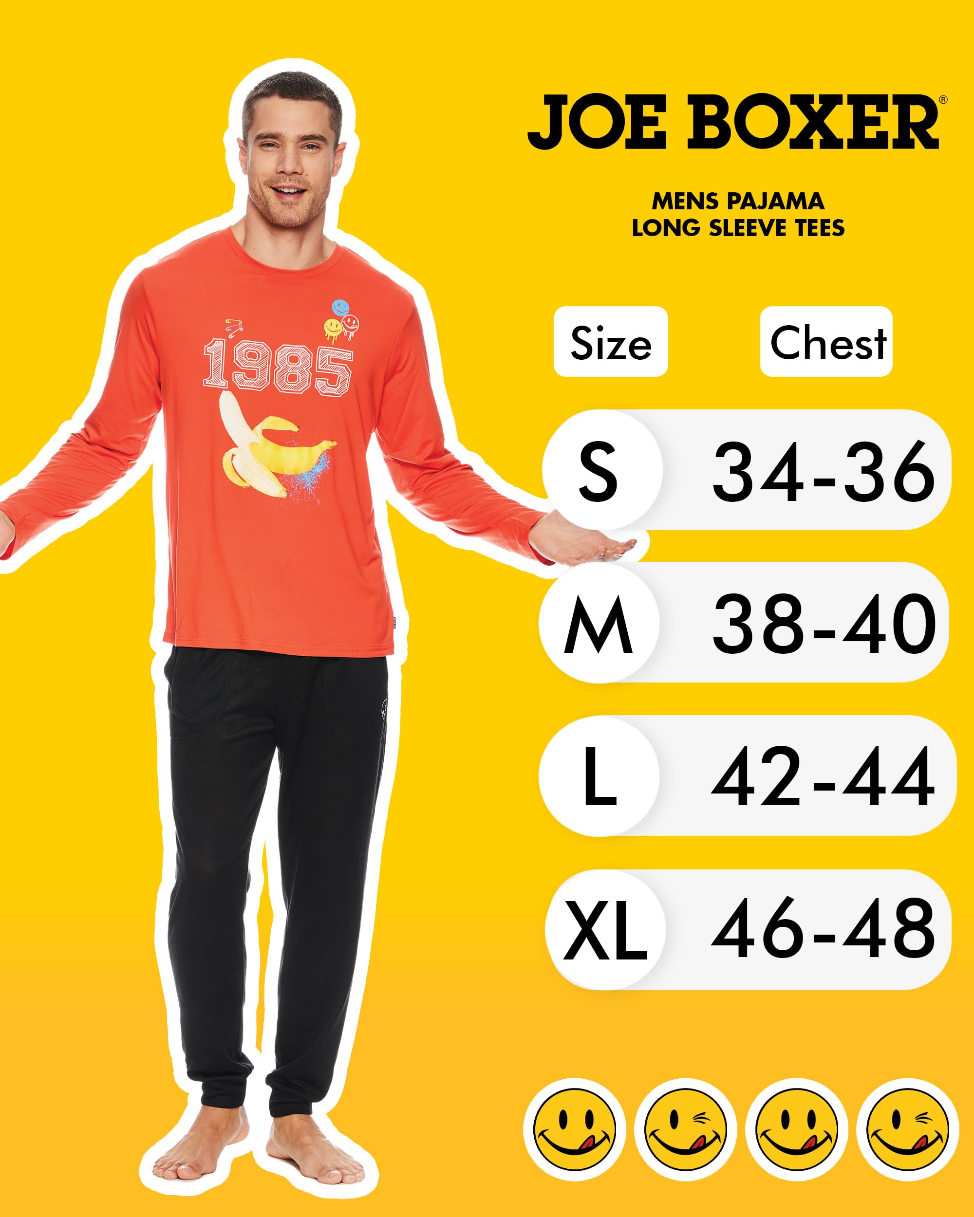 JOE BOXER Mens Lounge Tee - Bright Red Crew Neck Long Sleeve - Mens Loungewear/Sleepwear (Cherry Tomato, Medium)