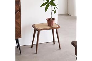 PJCOLL [PJ Collection] Natural Rattan Top Wood Stool, with Portable and Detachable Legs, Handcrafted Wood Stool, Lightweight Stool, Hand Woven, Comfortable Support (Rectangle, Walnut Wood)