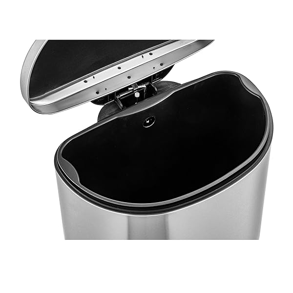 QUALIAZERO 50L/13 GALLON STAINLESS STEEL TRASHCAN, SOFT CLOSE LID & SMUDGE-FREE FINISH, IDEAL FOR HOME AND BUSINESS USE, D SHAPE (STAINLESS STEEL)