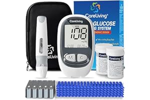 CareLiving MM1100 Blood Glucose Monitor Kit with 100 Test Strips, 100 Lancets, 1 Blood Glucose Meter, 1 Lancing Device, Diabetes Testing Kit, Portable Blood Sugar Test Kit, Glucometer Kit for Home