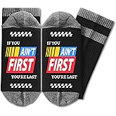 ERMCDFHC Funny Racing Socks for Men – “If You Ain’t First You’re Last” Quote Socks, Novelty Car Racing Gifts for Drivers, Race Fans & Pit Crew.(056)