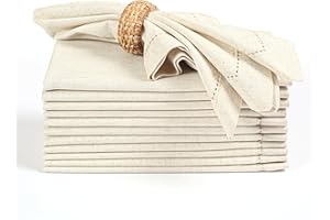 RIANGI Dinner Napkins Cloth - 18x18 Linen Napkins Set Of 12, Washable Fabric Napkins, Natural Cream Linen Napkin, Cotton Beige Linen Dinner Napkins, Washable Napkins For Thanksgiving - Bulk Pack Of 12