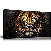 SKYRISE Canvas Wall Art Decor - Golden-Brown Lion with Blue Eyes Wildlife Wild Animal Picture Print Artwork - Ideal Teen Bedroom Home & Office Wall-Decoration, Size 40x20 Inches