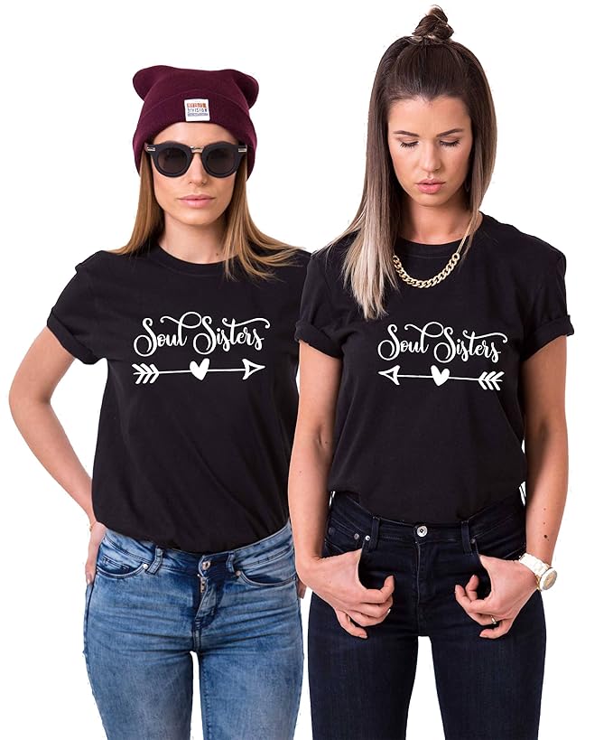 Best Friends T-Shirts für 2 Mädchen Soul Sisters mit Aufdruck für Zwei Damen Sommer Oberteil Tops BFF Geschenke