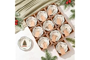 SiliFine 12 Pcs Christmas Favors for Guests Small Ceramic Bowl Bulk Gifts Set 3.3 Inch Christmas Tree Design Mini Dipping Bowl Sauce Dish with Cards Box for Xmas Party Favors Supplies